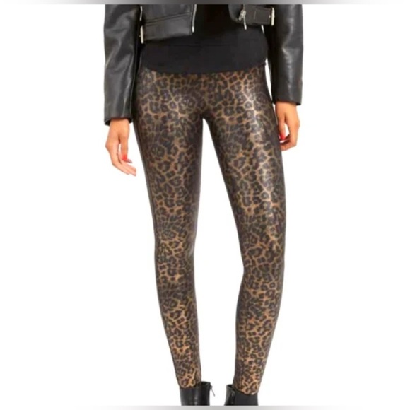 Spanx Faux Leather Metallic Leopard Print Leggings – Size S – Black/Gold - Picture 1 of 8